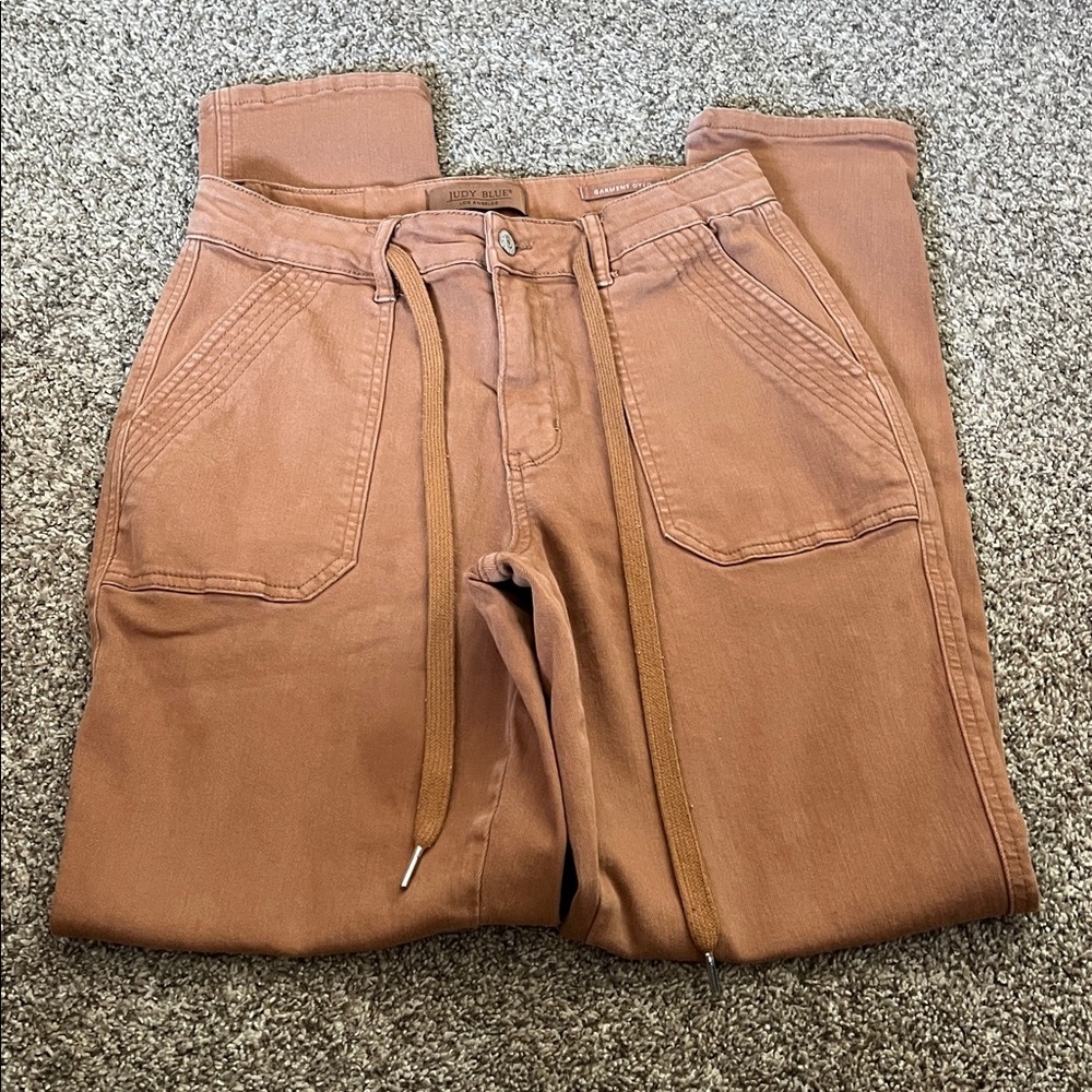 Judy Blue High Waist Garment Dyed Camel Double Cuff Joggers - Picture 2 of 6